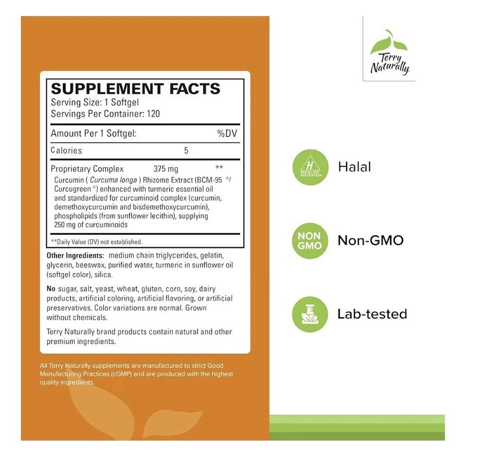 Terry Naturally CuraMed 375mg Curcumin Supplement 120 Softgels