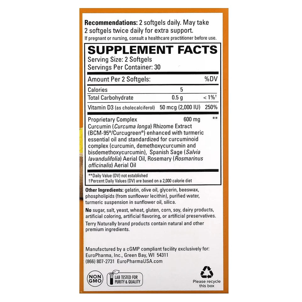 2 Pack Terry Naturally CuraMed Brain Supplement – 60 Softgels Each